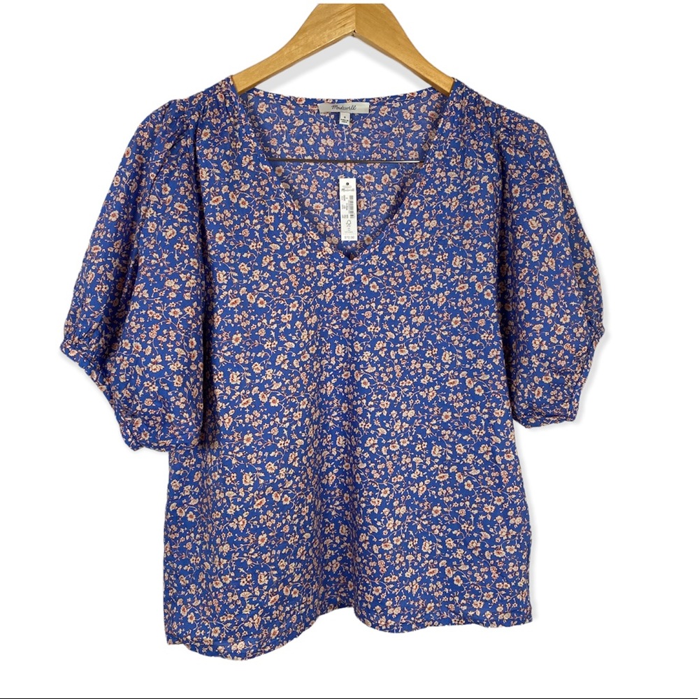 NWT Madewell V-Neck Puff-sleeve top in summer vines